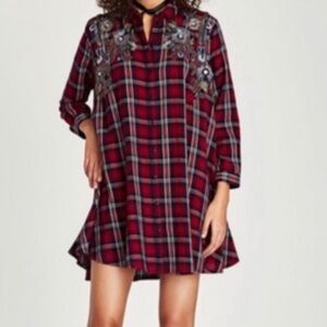 Zara Premium Collection Red Plaid Mini Dress.